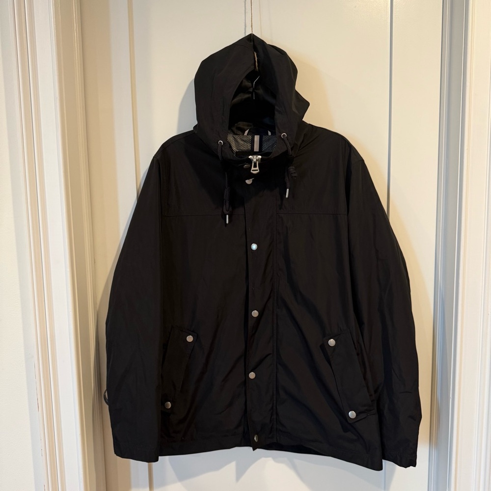 Cole Haan Black Hooded windbreaker with silver hardware